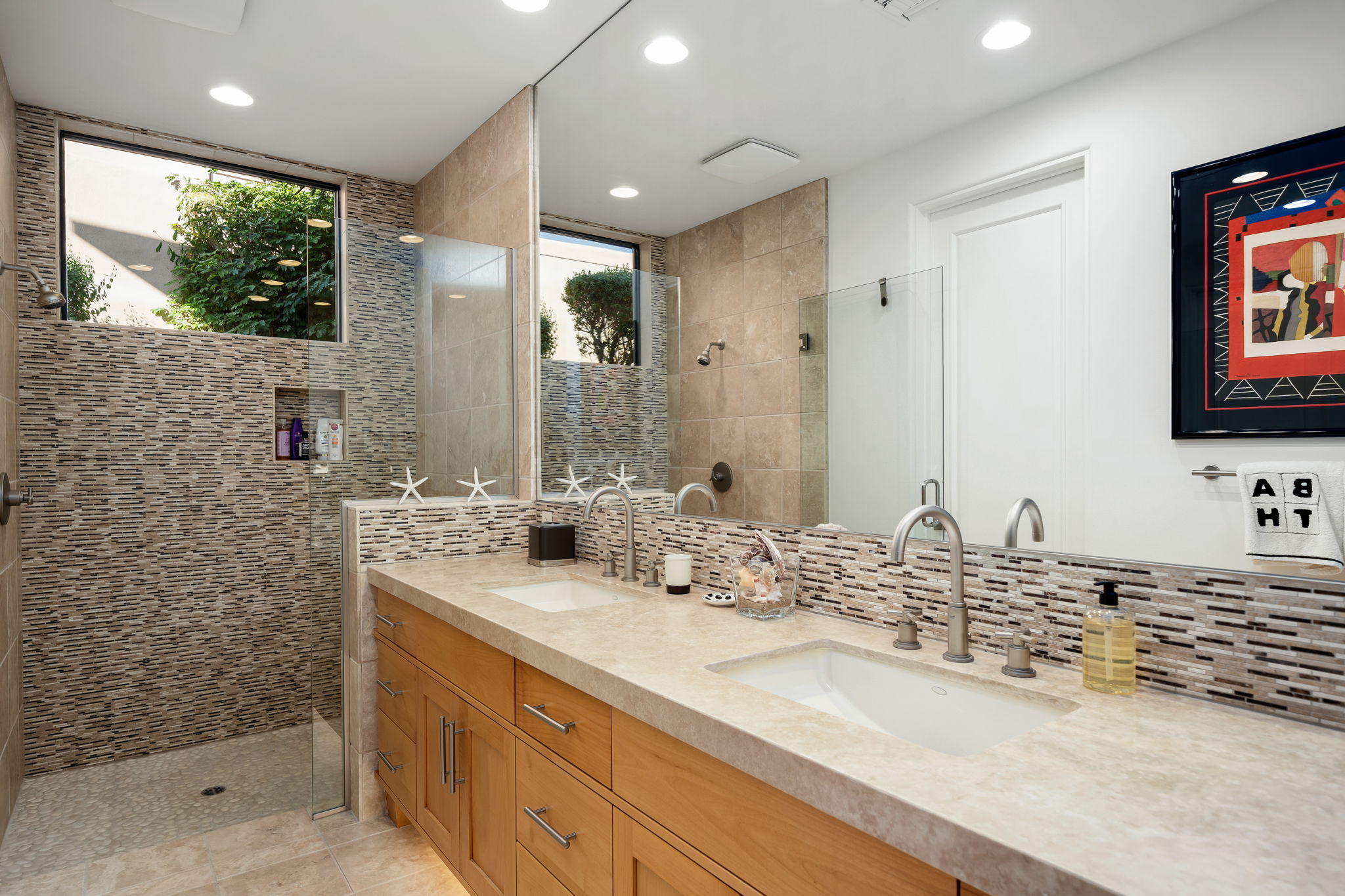 178 Netas Drive Palm Desert, CA 92260 - Photo 79 of 83 a bathroom with a double vanity sink mirror and shower