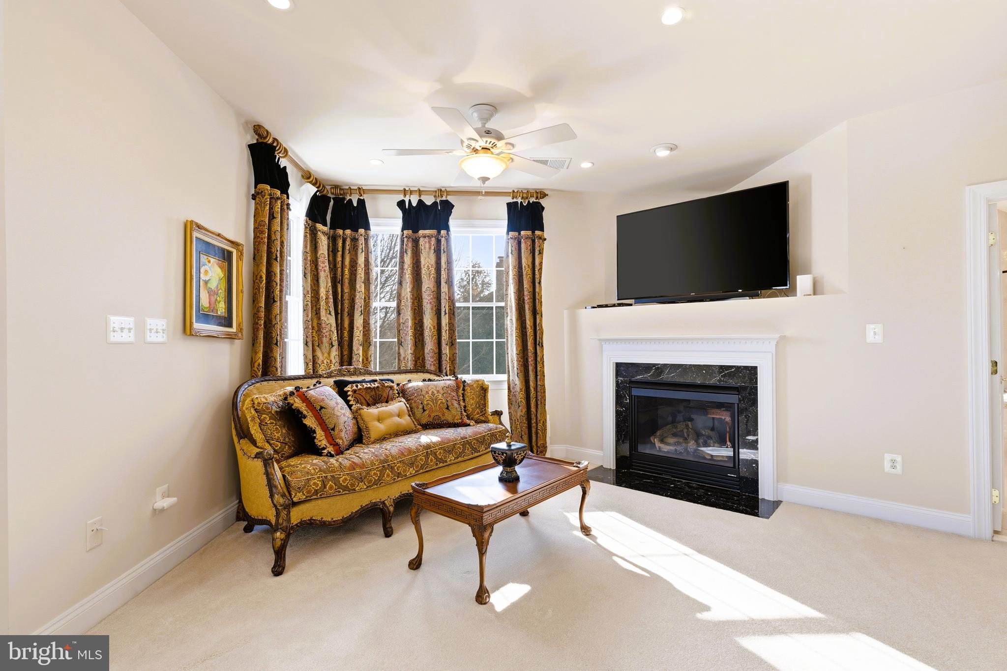 19606 Bellingham Lane Leesburg, VA 20175 - Photo 33 of 73 a living room with furniture a flat screen tv and a fireplace