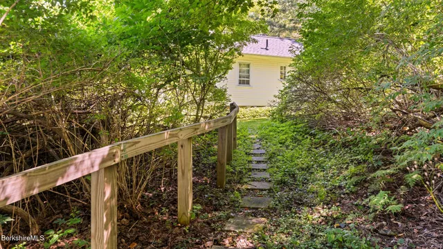 a view of a wooden bridge