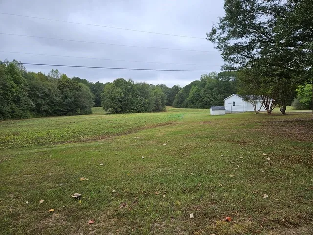 a view of outdoor space with trees all around