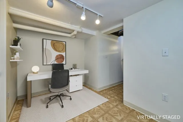 a workspace with furniture