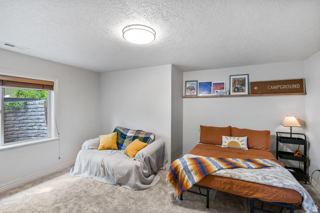 882 Sego Lily Way Mapleton, UT 84664 - Photo 27 of 41 Carpeted room featuring a window with blinds, a built-in wall shelf, and a flush mount ceiling light