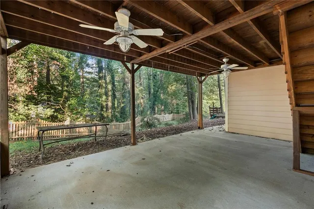 a view of porch with green space