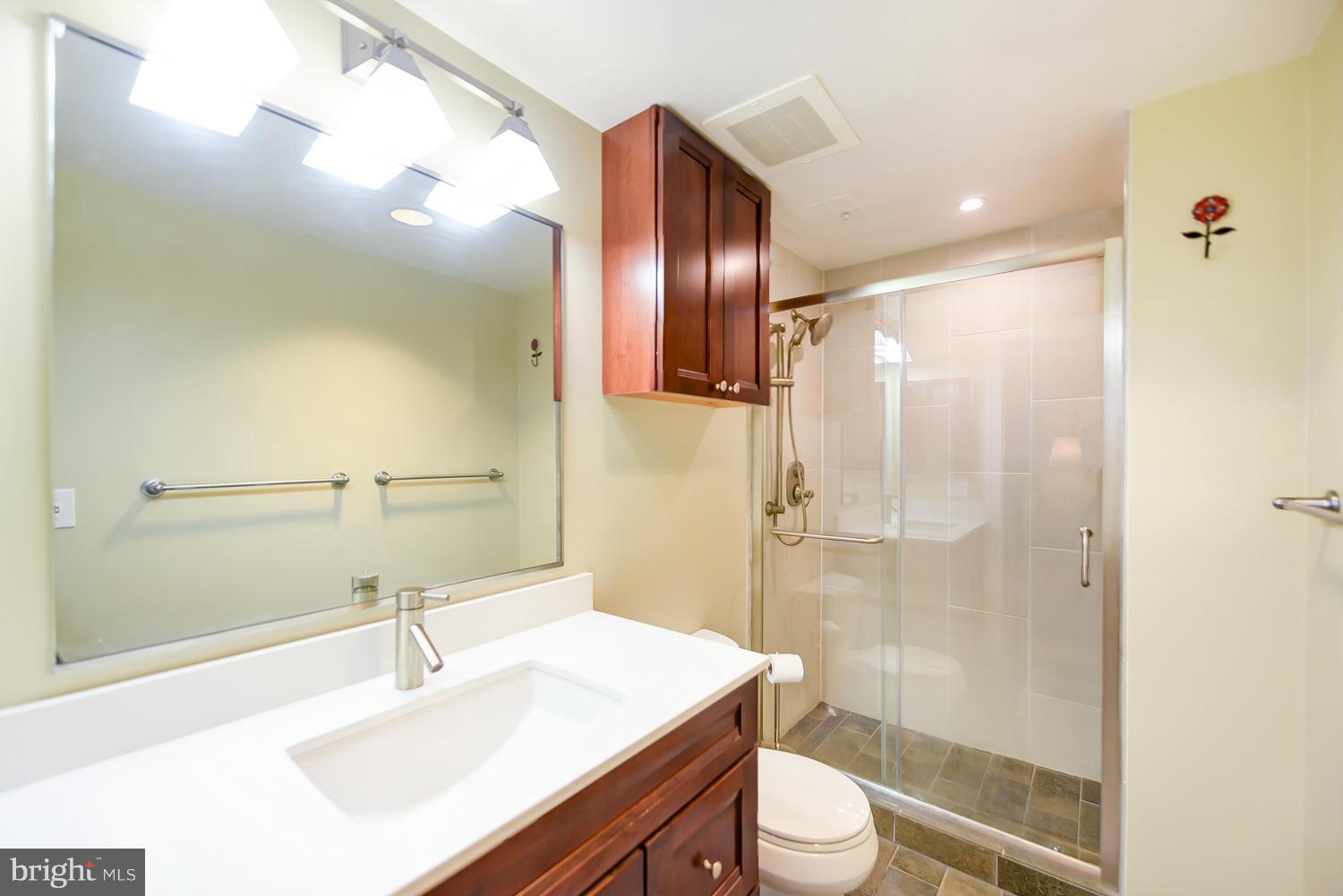 777 7th Street Northwest, Unit 1113 Washington, DC 20001 - Photo 17 of 30 a bathroom with a sink a toilet and shower