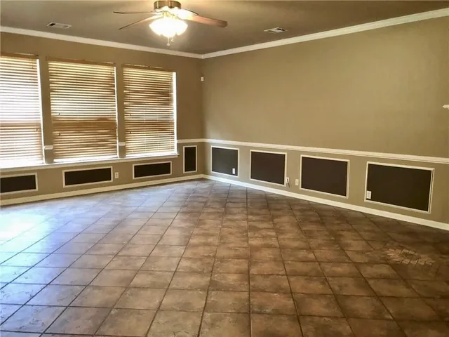 a living room with a large window