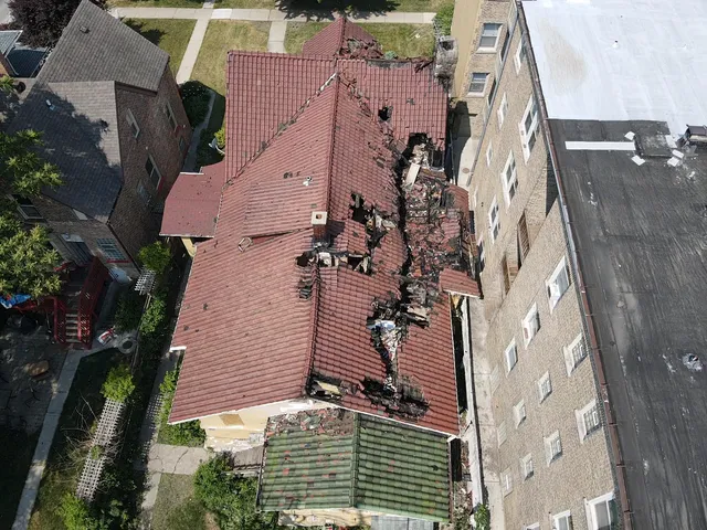 an aerial view of a house