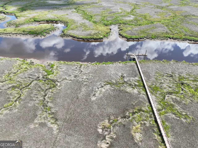 an aerial view of residential house with outdoor space and trees all around
