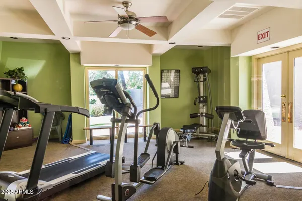 a view of a room with gym equipment