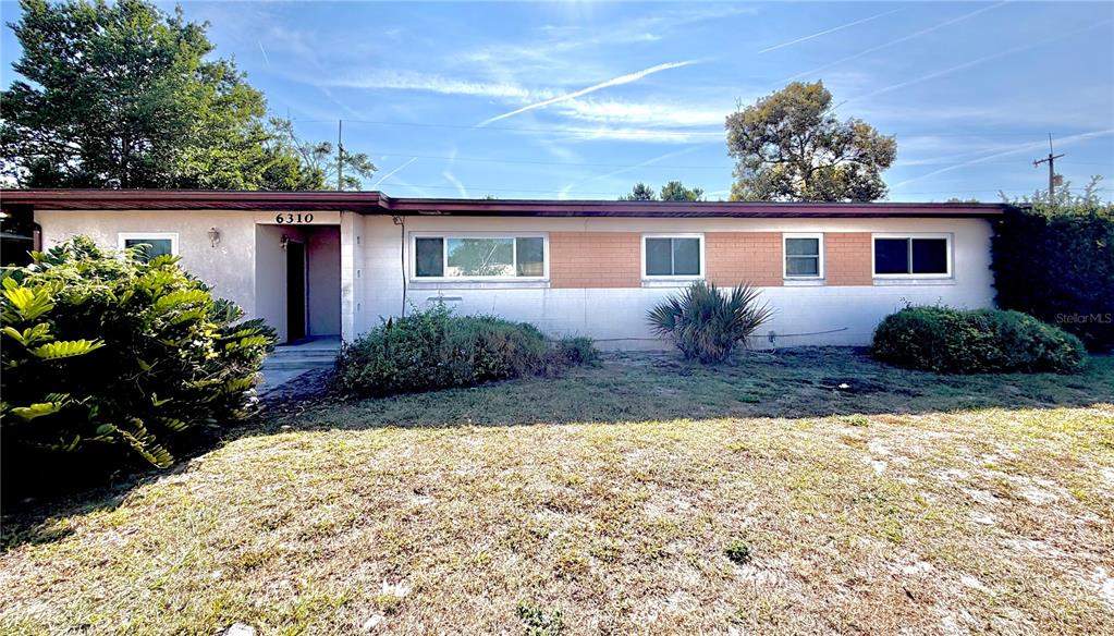 a view of a house with a yard and plants