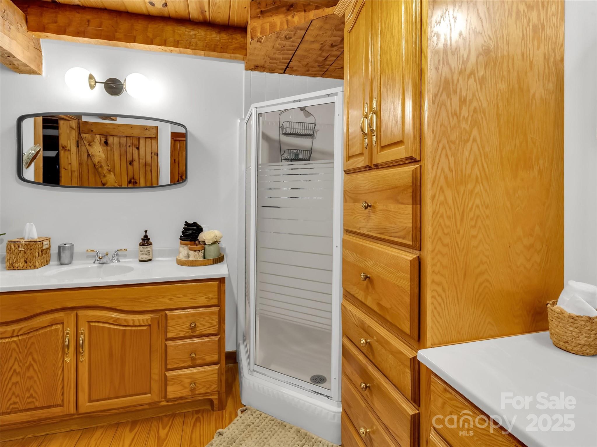 7810 Little Snowbird Road Robbinsville, NC 28771 - Photo 23 of 48 a bathroom with a granite countertop sink and a mirror