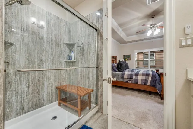 a bedroom with a walk in closet