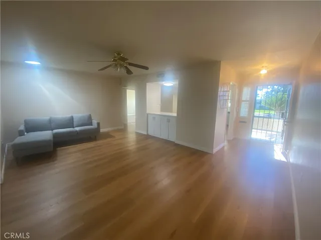 an empty room with a bathroom