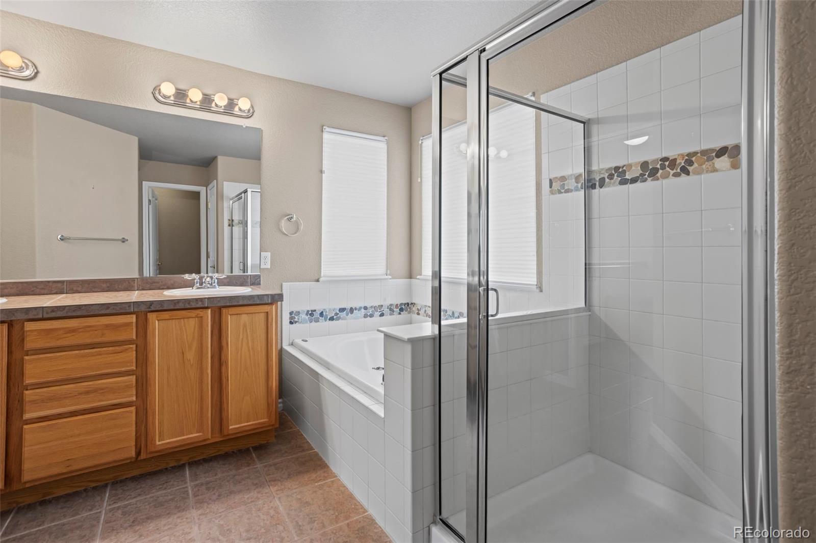 10704 Riverbrook Circle Highlands Ranch, CO 80126 - Photo 31 of 40 a bathroom with a double vanity sink and mirror