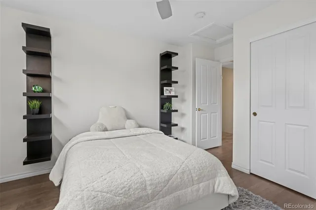 a bedroom with a bed and a walk in closet