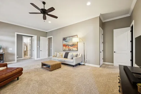 a view of a lake with a yard