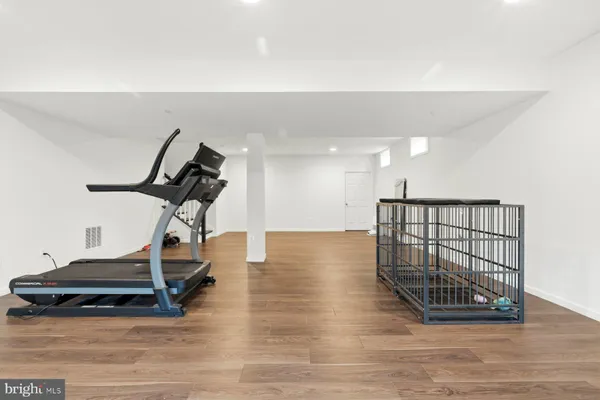 a view of a room with gym equipment