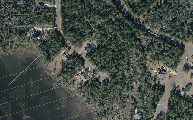 a view of a yard and trees