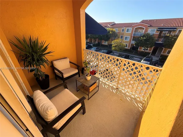 a view of a bench in the balcony