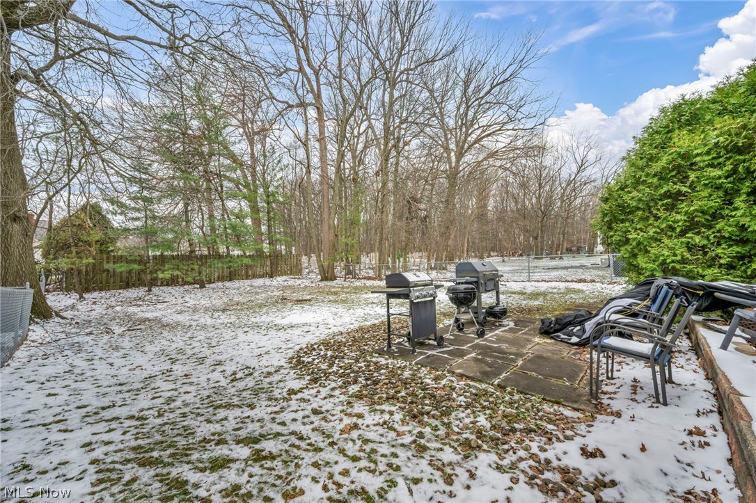 13800 Milo Road Garfield Heights, OH 44125 - Photo 39 of 39 Yard layered in snow featuring a fenced backyard and a patio