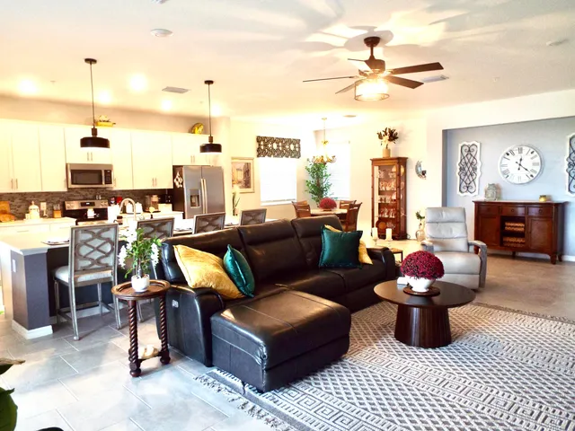 a room with a mirror and a table