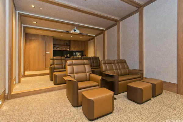 a view of a dining room with furniture and window