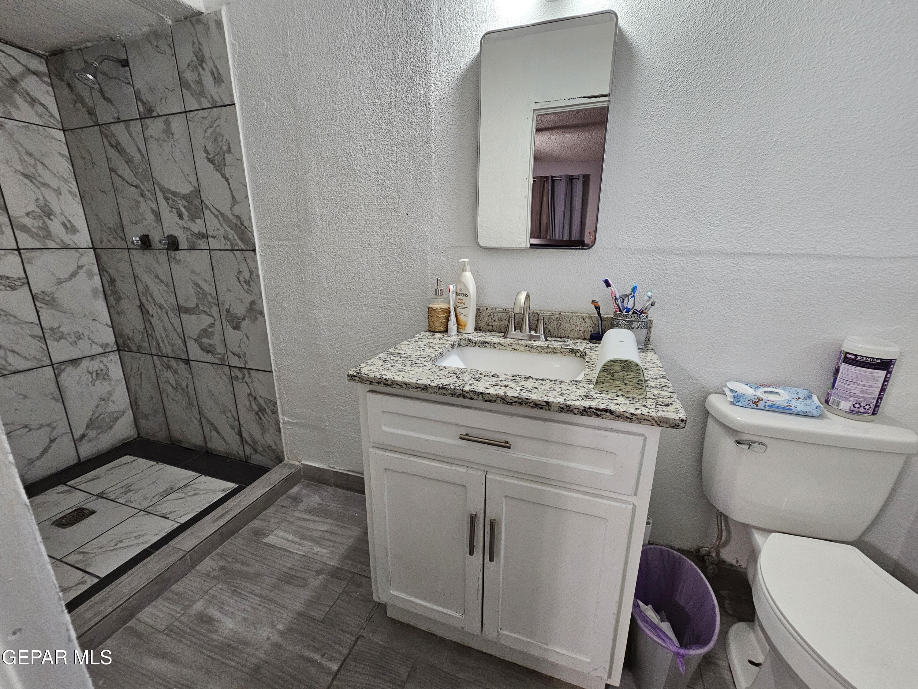 1400 San Andres Drive Las Cruces, NM 88007 - Photo 24 of 47 a bathroom with a granite countertop toilet sink and mirror