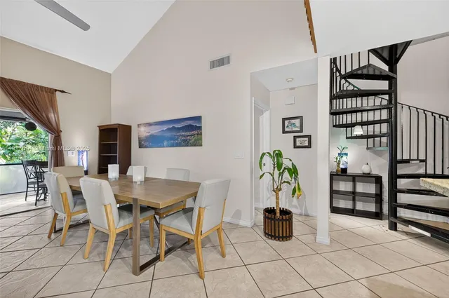 a dining room with furniture