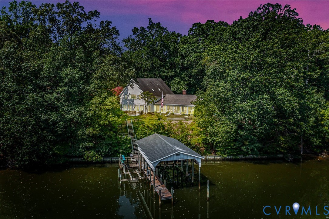 a view of a lake with a building in the background