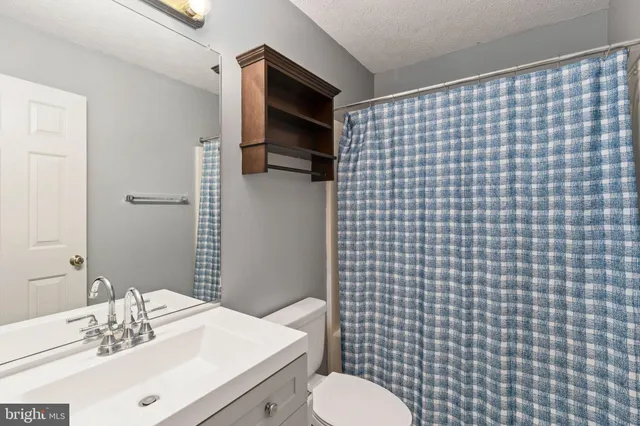 a bathroom with a sink a toilet and mirror