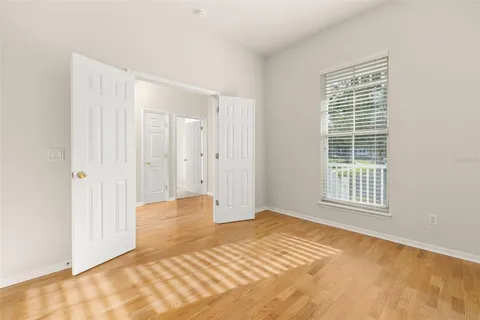 a view of a room with a large window