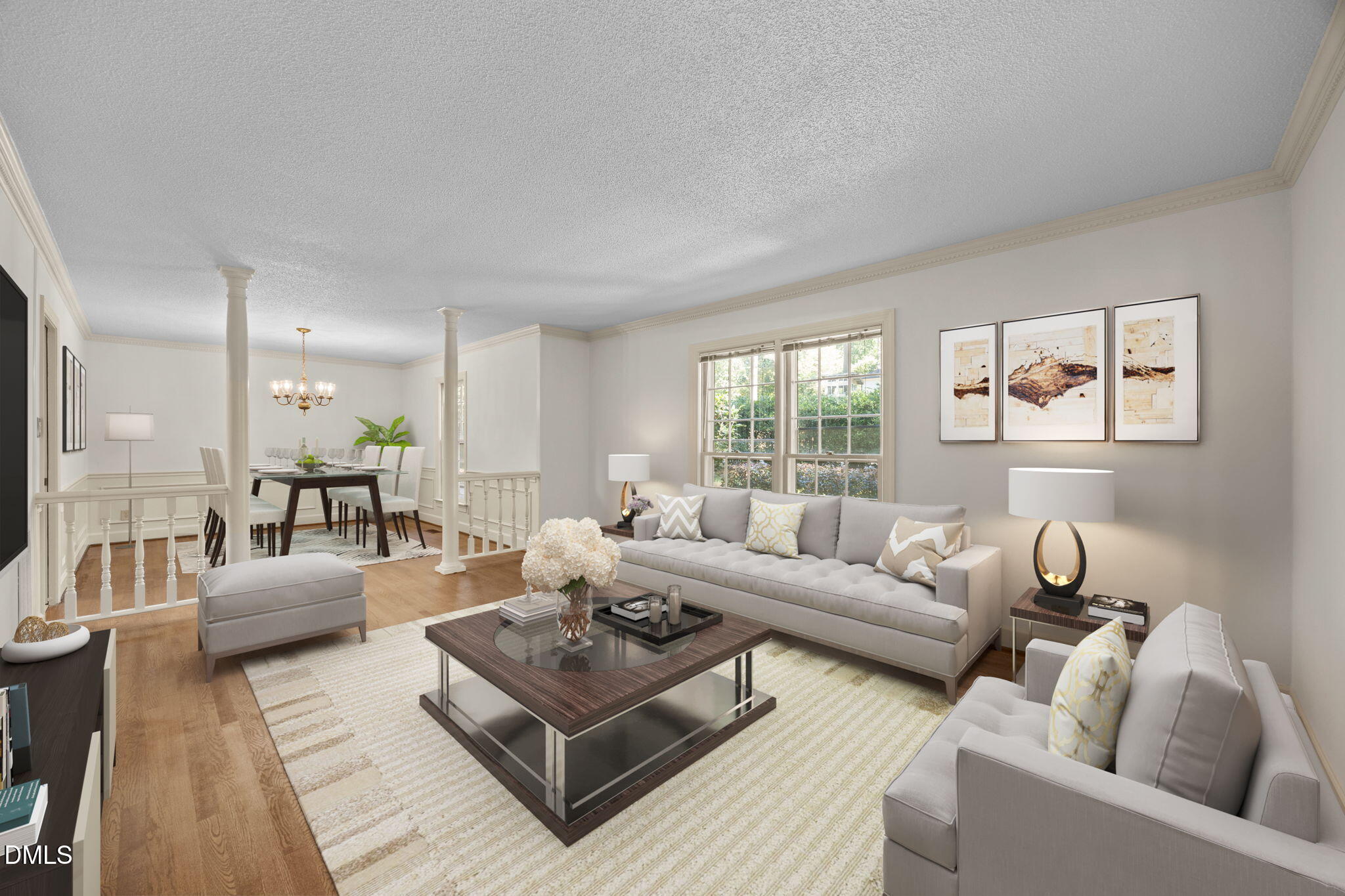 8701 Oneal Road Raleigh, NC 27613 - Photo 3 of 33 a living room with furniture a rug a lamp and a large window