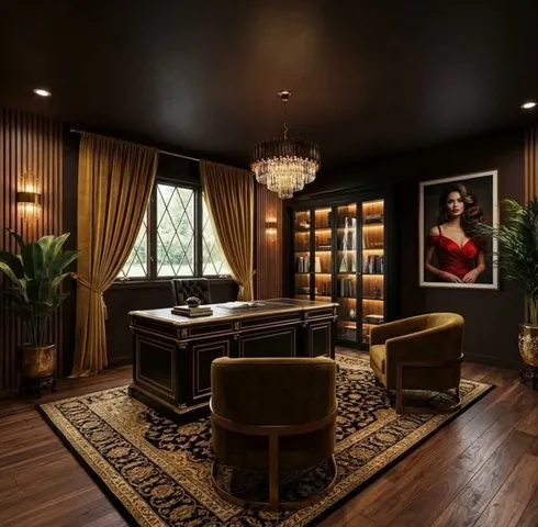 a living room with furniture a rug and a floor to ceiling window
