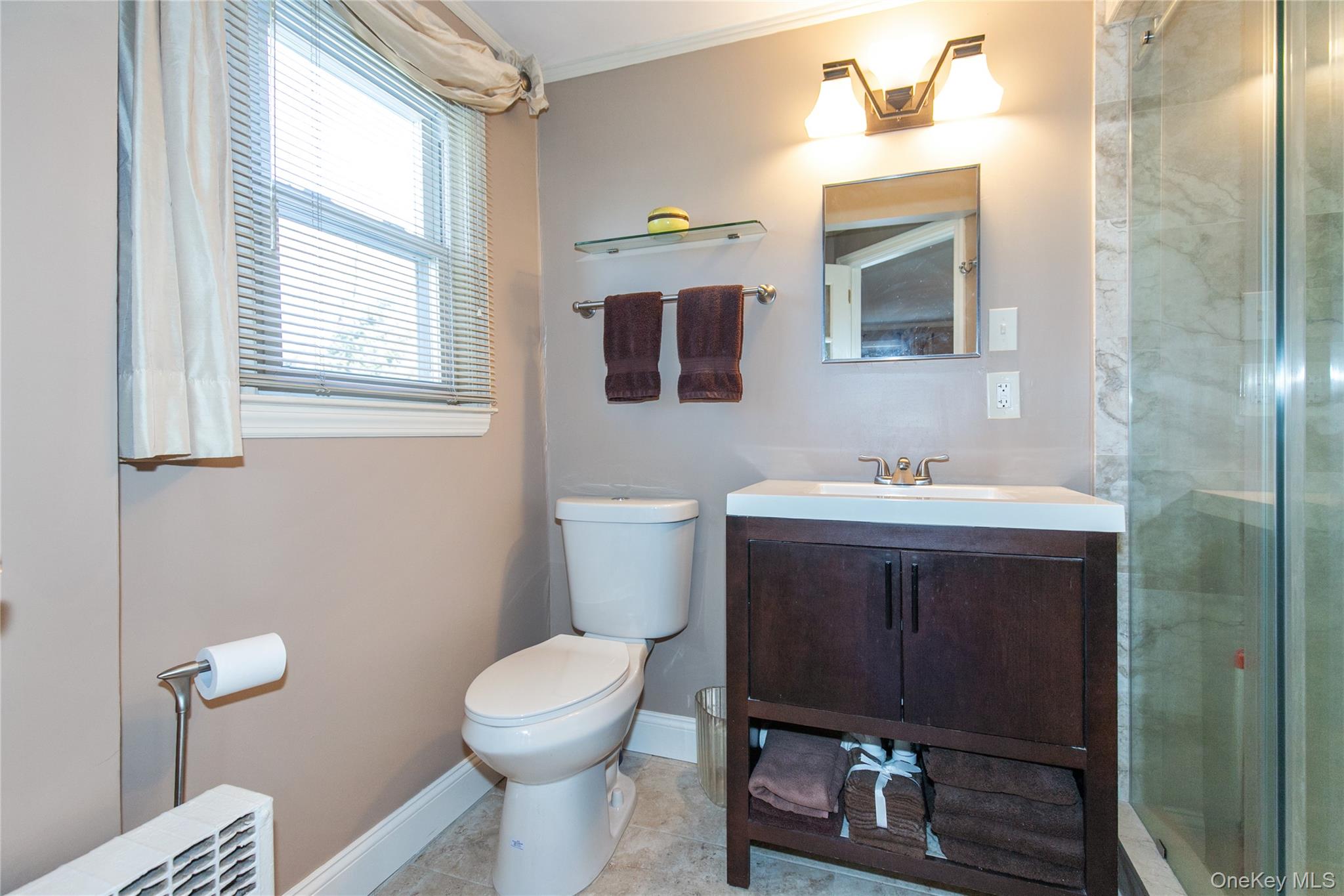 8 Plymouth Road Great Neck, NY 11023 - Photo 15 of 25 a bathroom with a toilet a sink and mirror