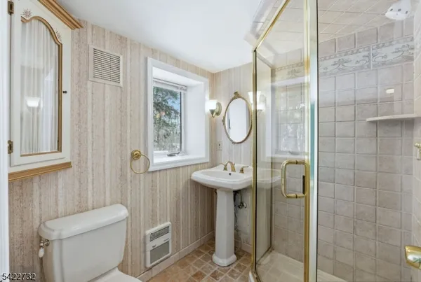 a bathroom with a toilet a sink and mirror