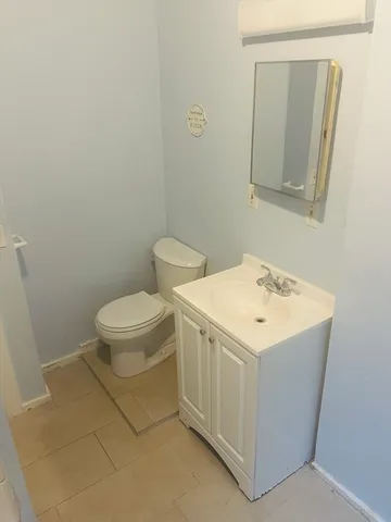 a bathroom with a sink a toilet and mirror