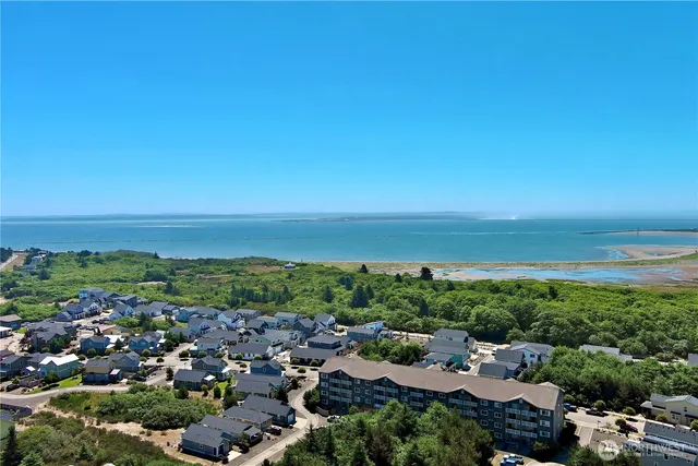 a view of a city and ocean view