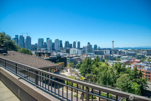 a view of a city from a balcony
