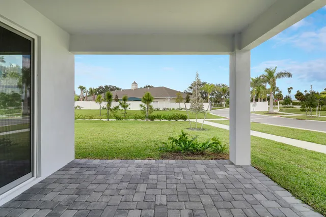 a view of a garden with an outdoor space