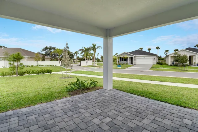a view of a garden with a houses
