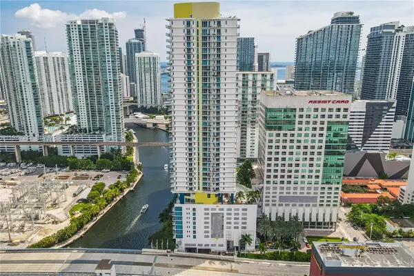 a city view with tall buildings