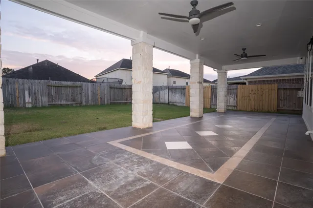 a view of a porch in front of a house