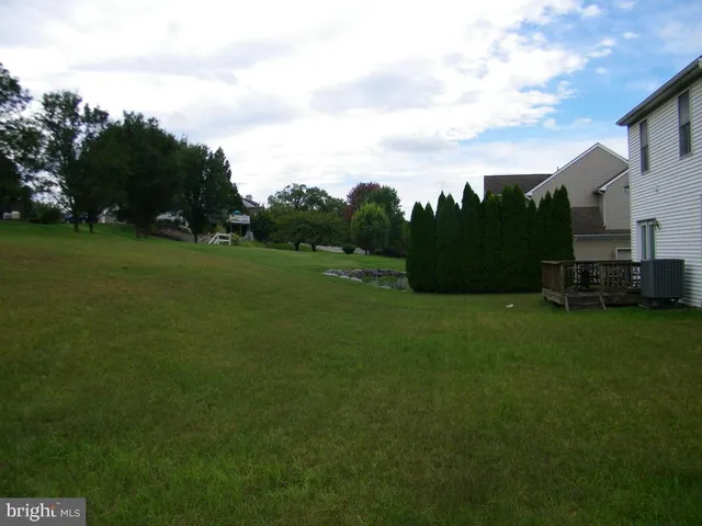a view of a field of grass and trees