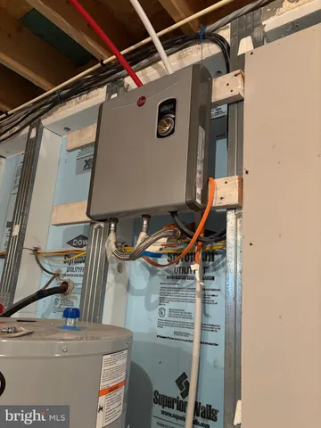 a view of a backyard with a patio and a fountain