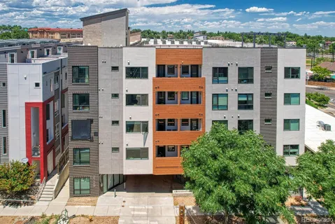 a front view of a multi story building