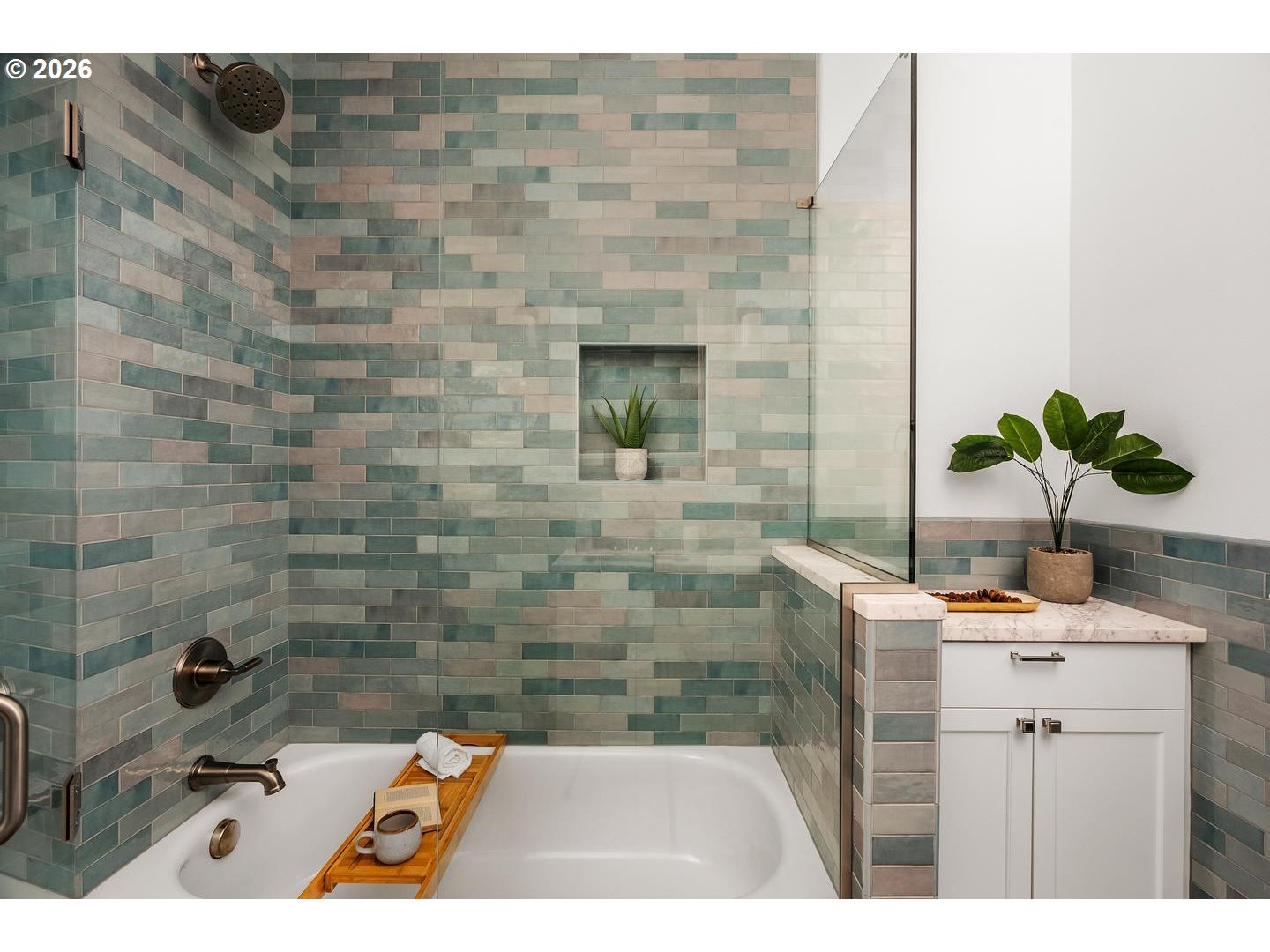 1239 Northeast Sumner Street Portland, OR 97211 - Photo 23 of 48 a bathroom with a sink a mirror and shower