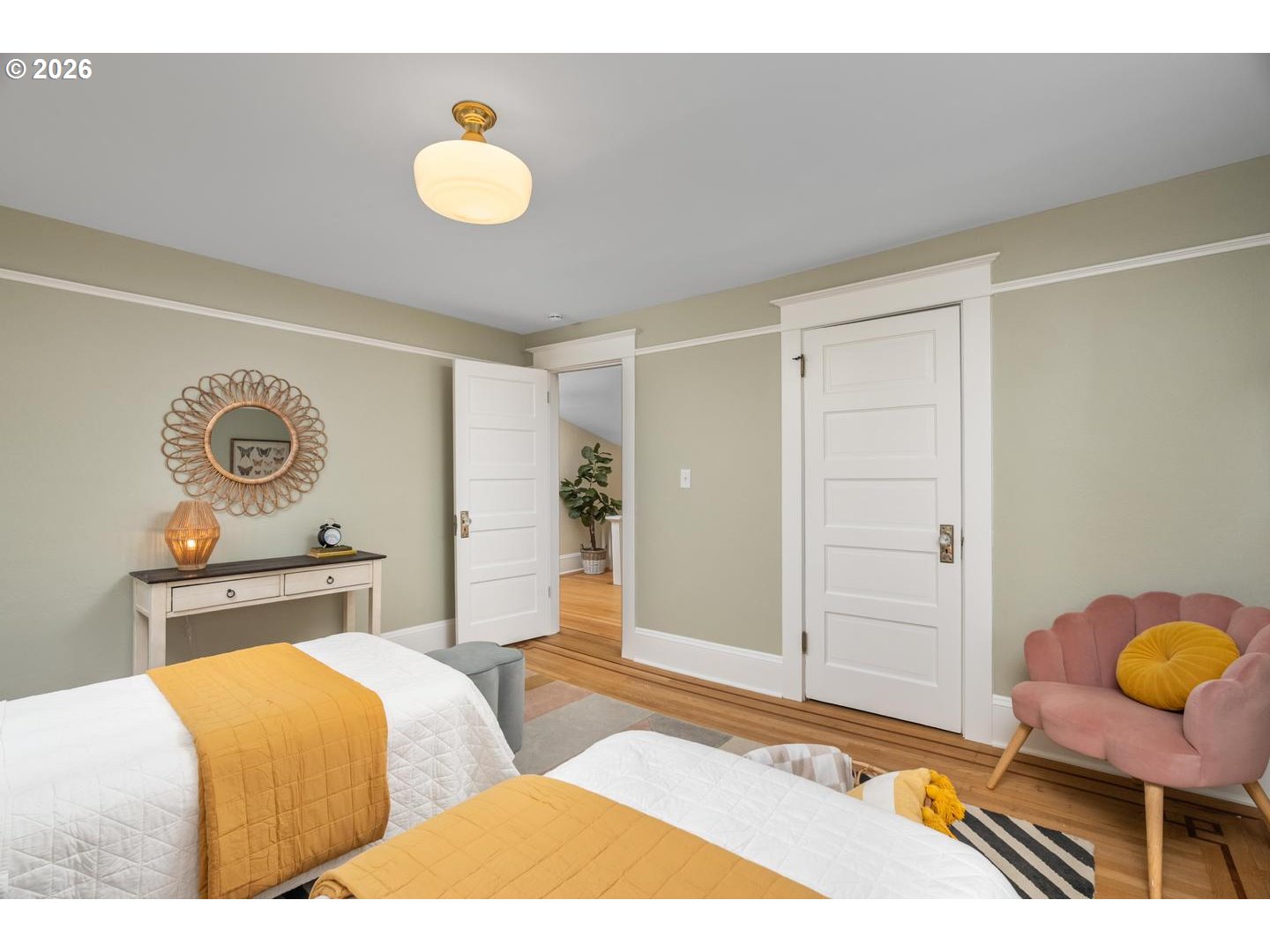 1239 Northeast Sumner Street Portland, OR 97211 - Photo 27 of 48 a bedroom with two beds and painted walls