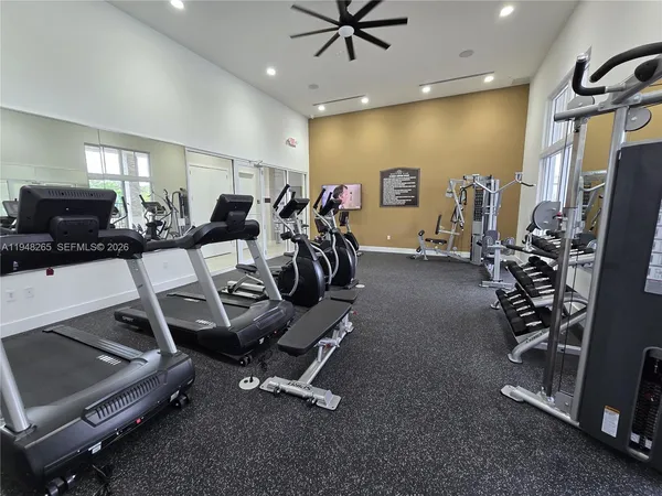 a view of a room with gym equipment