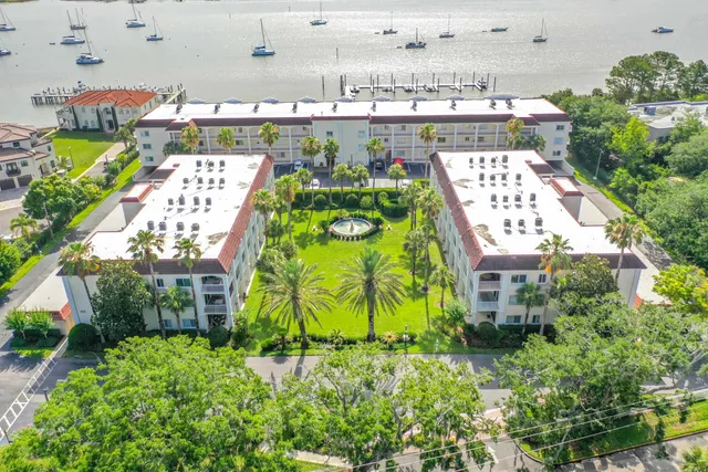 a view of a lake with a outdoor space