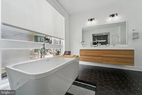 a room with a table and gym equipment