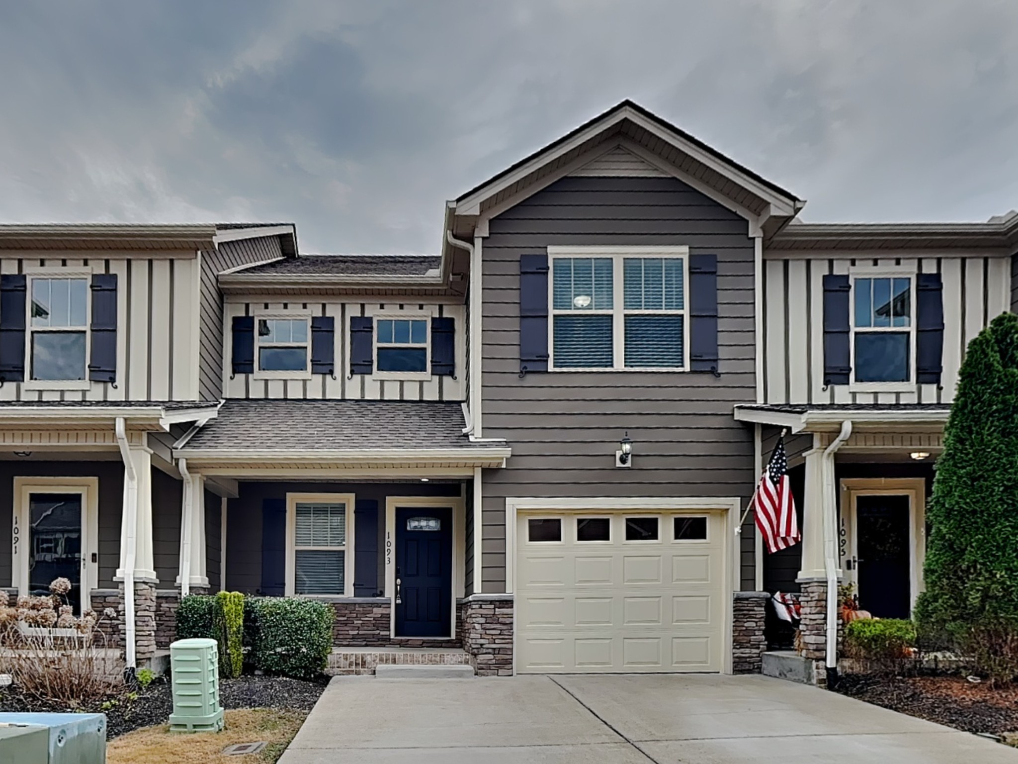 a front view of residential houses